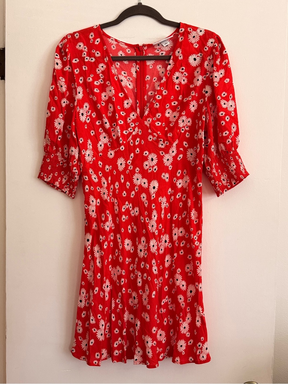 RIXO for Target Red Daisy Floral Swing Dress | Size 10 | V-Neck Smocked Sleeves